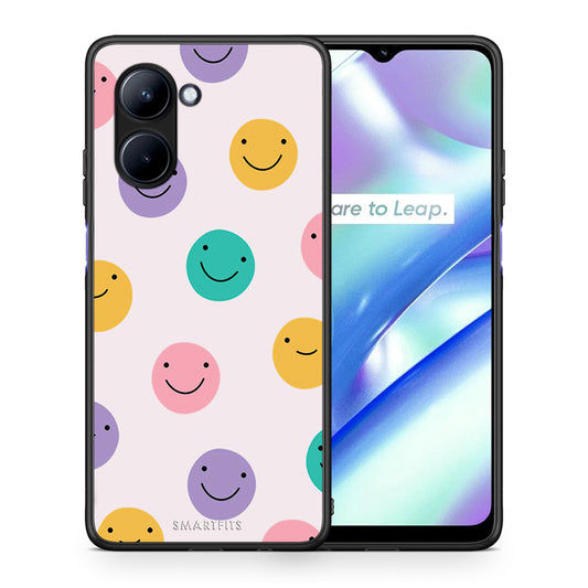 Θήκη Realme C33 Smiley Faces από τη Smartfits με σχέδιο στο πίσω μέρος και μαύρο περίβλημα | Realme C33 Smiley Faces Case with Colorful Back and Black Bezels