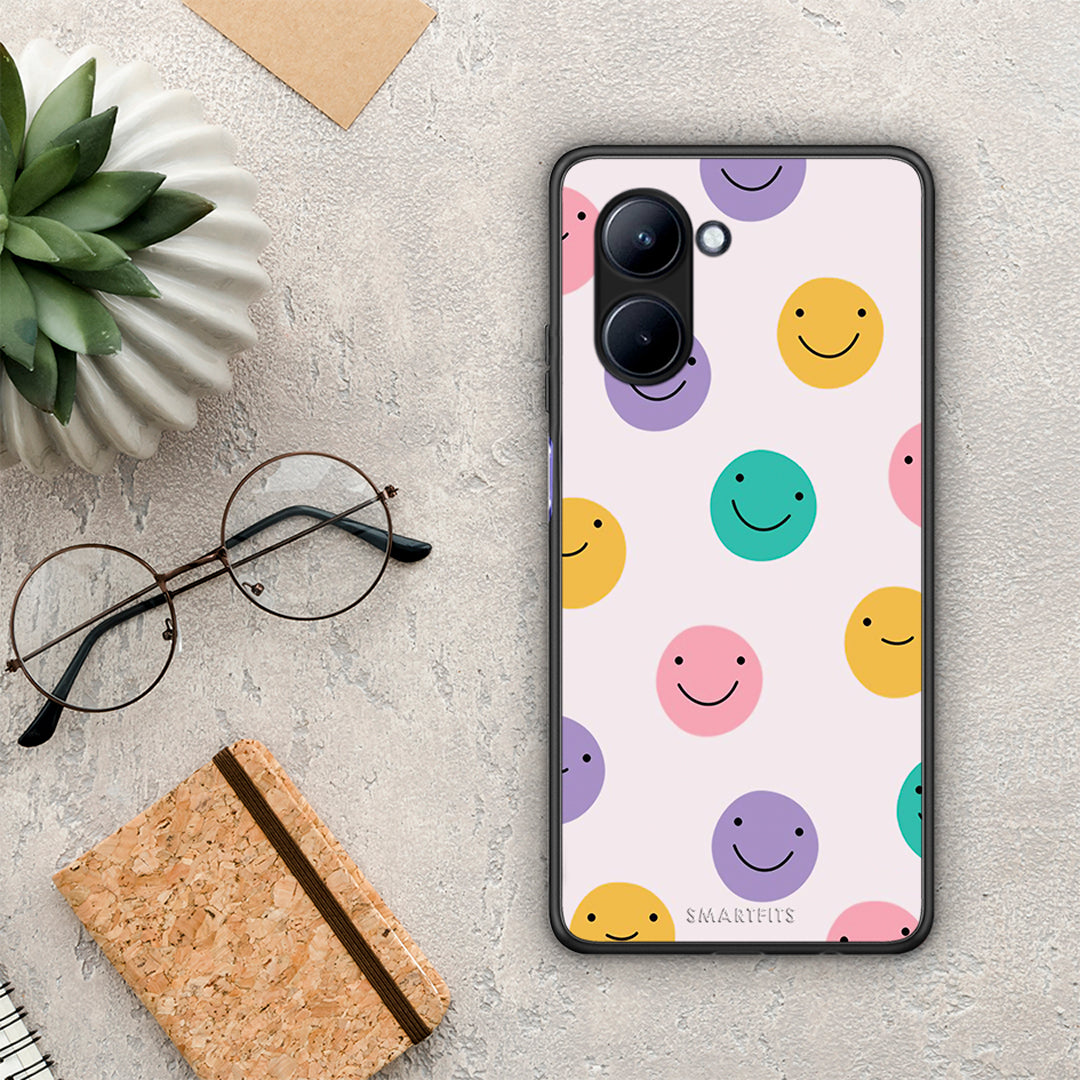 Θήκη Realme C33 Smiley Faces από τη Smartfits με σχέδιο στο πίσω μέρος και μαύρο περίβλημα | Realme C33 Smiley Faces Case with Colorful Back and Black Bezels