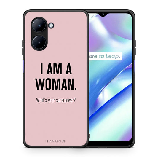 Θήκη Realme C33 Superpower Woman από τη Smartfits με σχέδιο στο πίσω μέρος και μαύρο περίβλημα | Realme C33 Superpower Woman Case with Colorful Back and Black Bezels