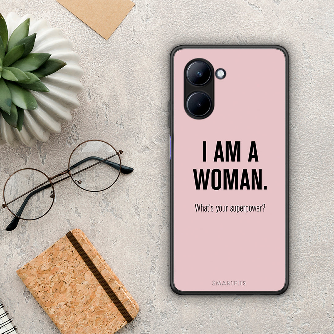 Θήκη Realme C33 Superpower Woman από τη Smartfits με σχέδιο στο πίσω μέρος και μαύρο περίβλημα | Realme C33 Superpower Woman Case with Colorful Back and Black Bezels