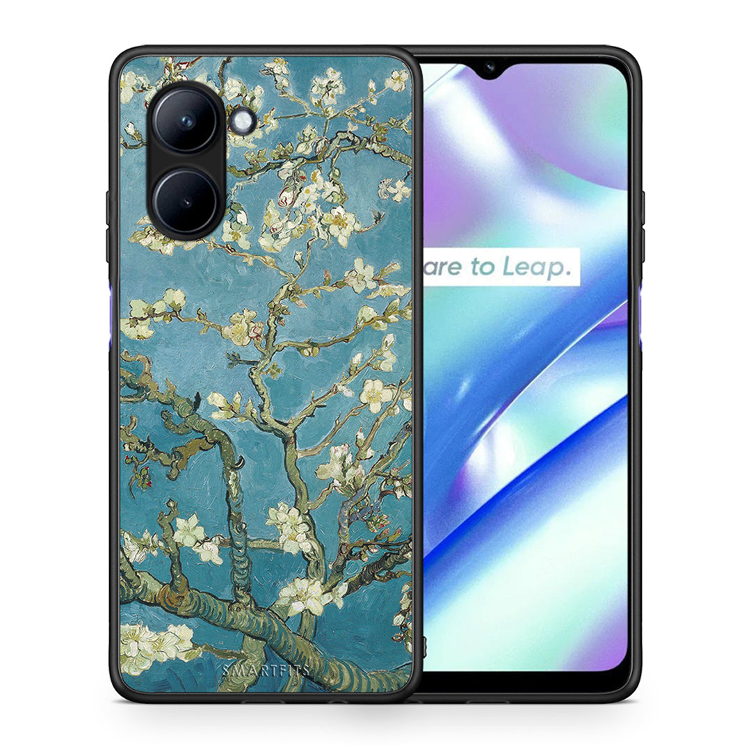 Θήκη Realme C33 White Blossoms από τη Smartfits με σχέδιο στο πίσω μέρος και μαύρο περίβλημα | Realme C33 White Blossoms Case with Colorful Back and Black Bezels