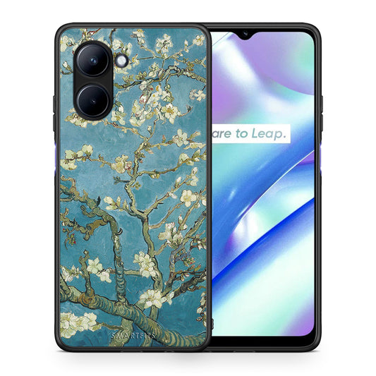 Θήκη Realme C33 White Blossoms από τη Smartfits με σχέδιο στο πίσω μέρος και μαύρο περίβλημα | Realme C33 White Blossoms Case with Colorful Back and Black Bezels
