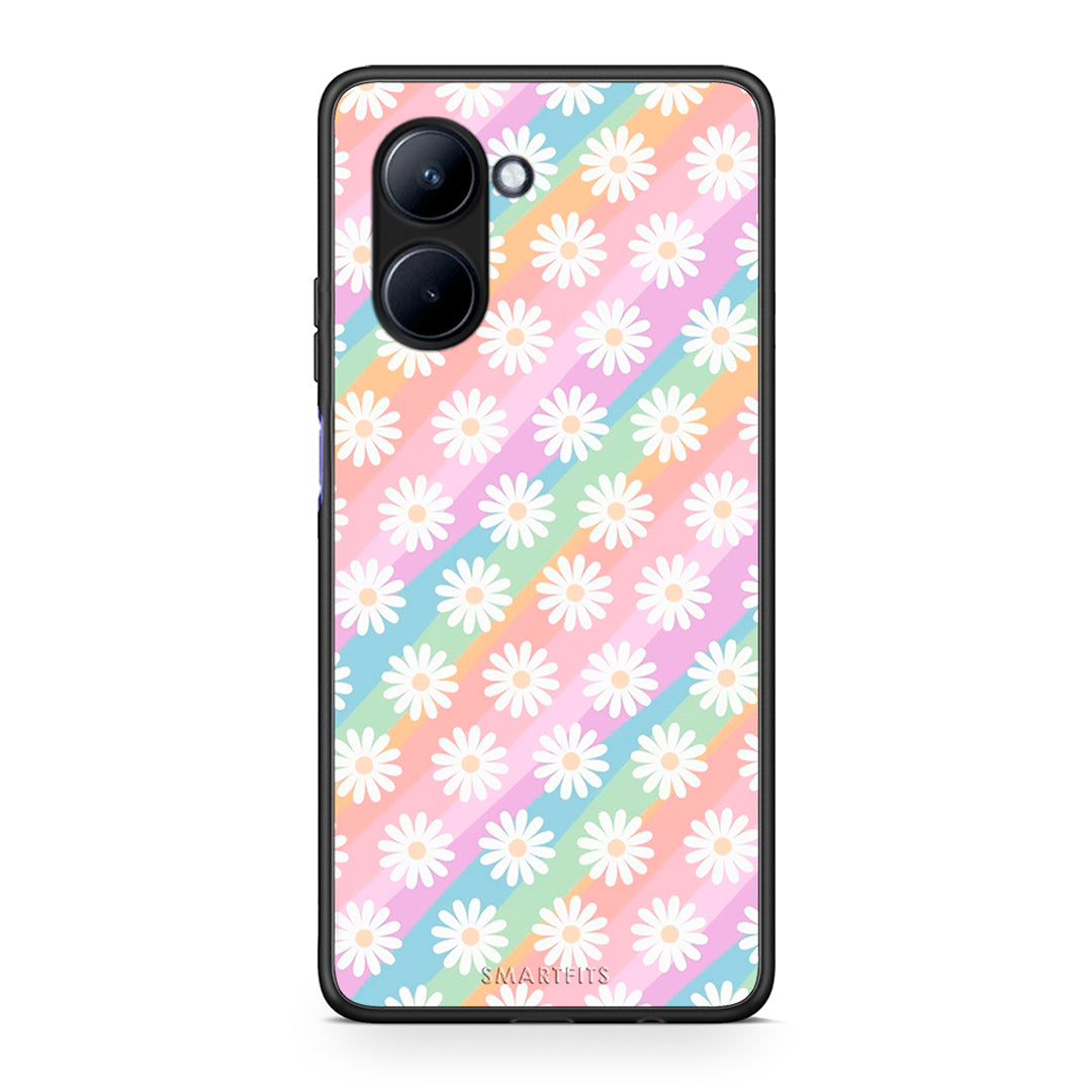 Θήκη Realme C33 White Daisies από τη Smartfits με σχέδιο στο πίσω μέρος και μαύρο περίβλημα | Realme C33 White Daisies Case with Colorful Back and Black Bezels