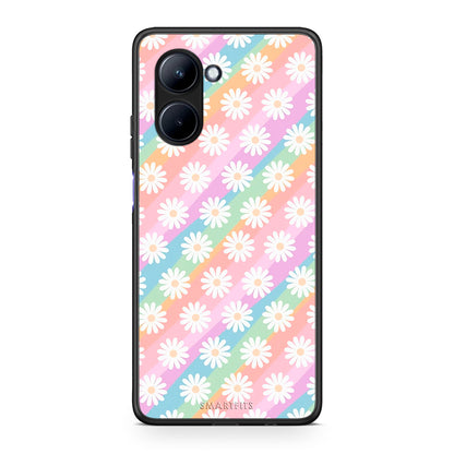 Θήκη Realme C33 White Daisies από τη Smartfits με σχέδιο στο πίσω μέρος και μαύρο περίβλημα | Realme C33 White Daisies Case with Colorful Back and Black Bezels