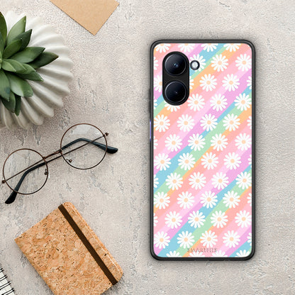 Θήκη Realme C33 White Daisies από τη Smartfits με σχέδιο στο πίσω μέρος και μαύρο περίβλημα | Realme C33 White Daisies Case with Colorful Back and Black Bezels