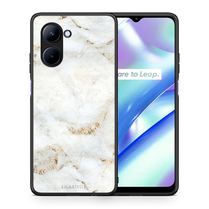 Θήκη Realme C33 White Gold Marble από τη Smartfits με σχέδιο στο πίσω μέρος και μαύρο περίβλημα | Realme C33 White Gold Marble Case with Colorful Back and Black Bezels