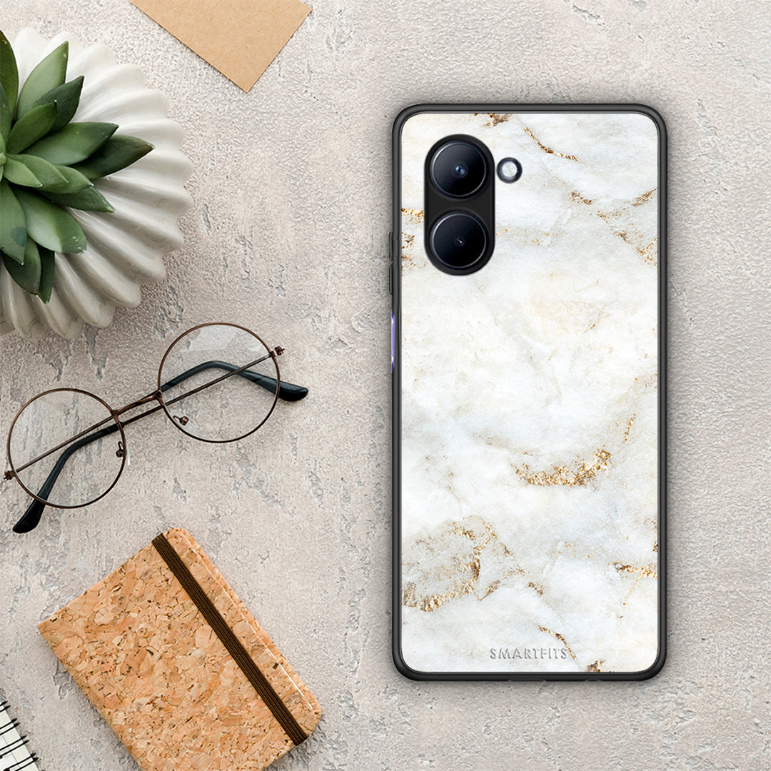 Θήκη Realme C33 White Gold Marble από τη Smartfits με σχέδιο στο πίσω μέρος και μαύρο περίβλημα | Realme C33 White Gold Marble Case with Colorful Back and Black Bezels