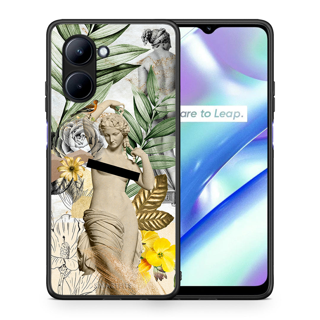 Θήκη Realme C33 Woman Statue από τη Smartfits με σχέδιο στο πίσω μέρος και μαύρο περίβλημα | Realme C33 Woman Statue Case with Colorful Back and Black Bezels