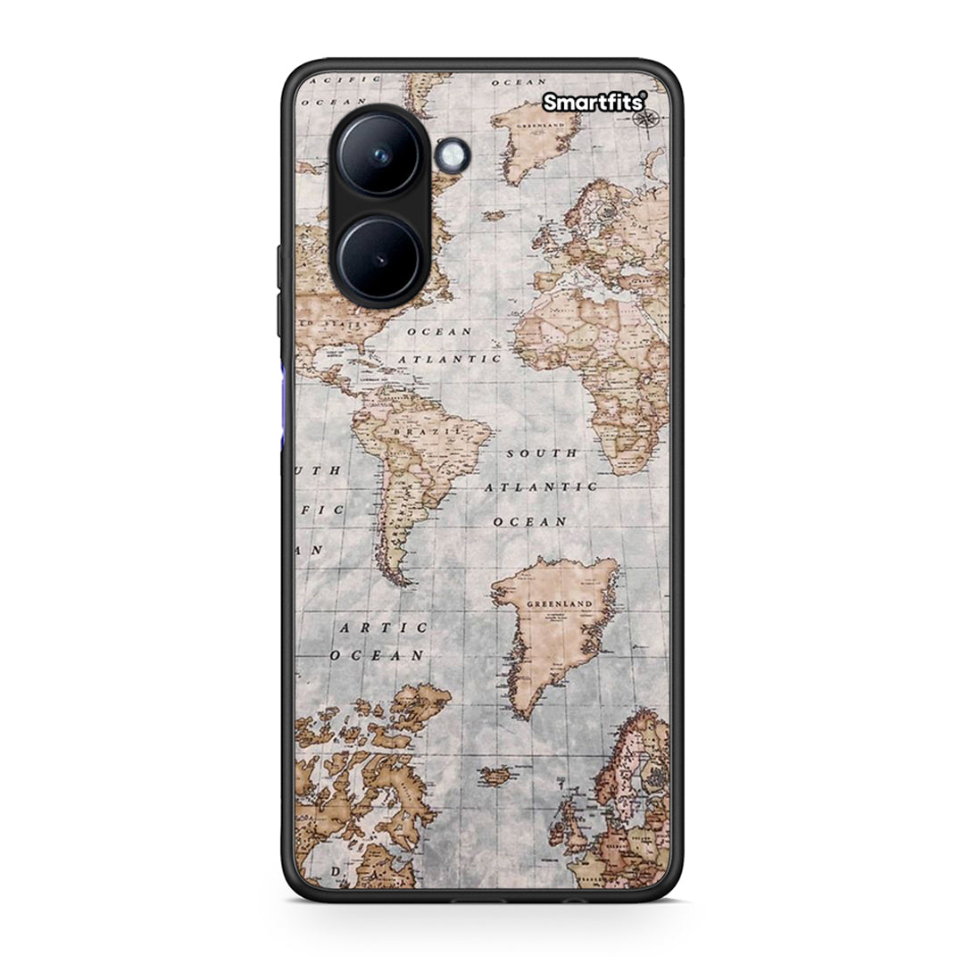 Θήκη Realme C33 World Map από τη Smartfits με σχέδιο στο πίσω μέρος και μαύρο περίβλημα | Realme C33 World Map Case with Colorful Back and Black Bezels