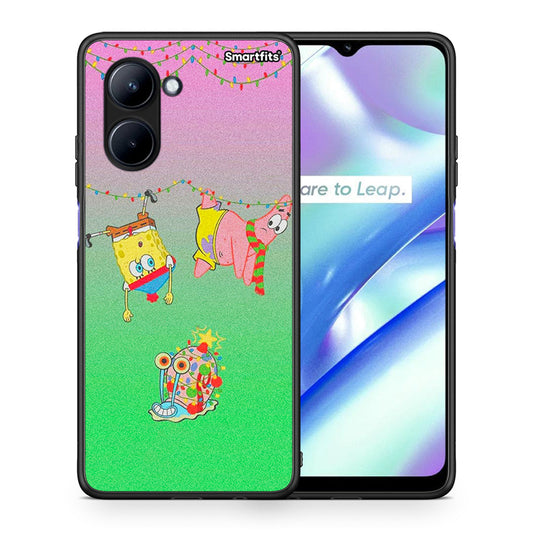 Θήκη Realme C33 Xmas Lights από τη Smartfits με σχέδιο στο πίσω μέρος και μαύρο περίβλημα | Realme C33 Xmas Lights Case with Colorful Back and Black Bezels