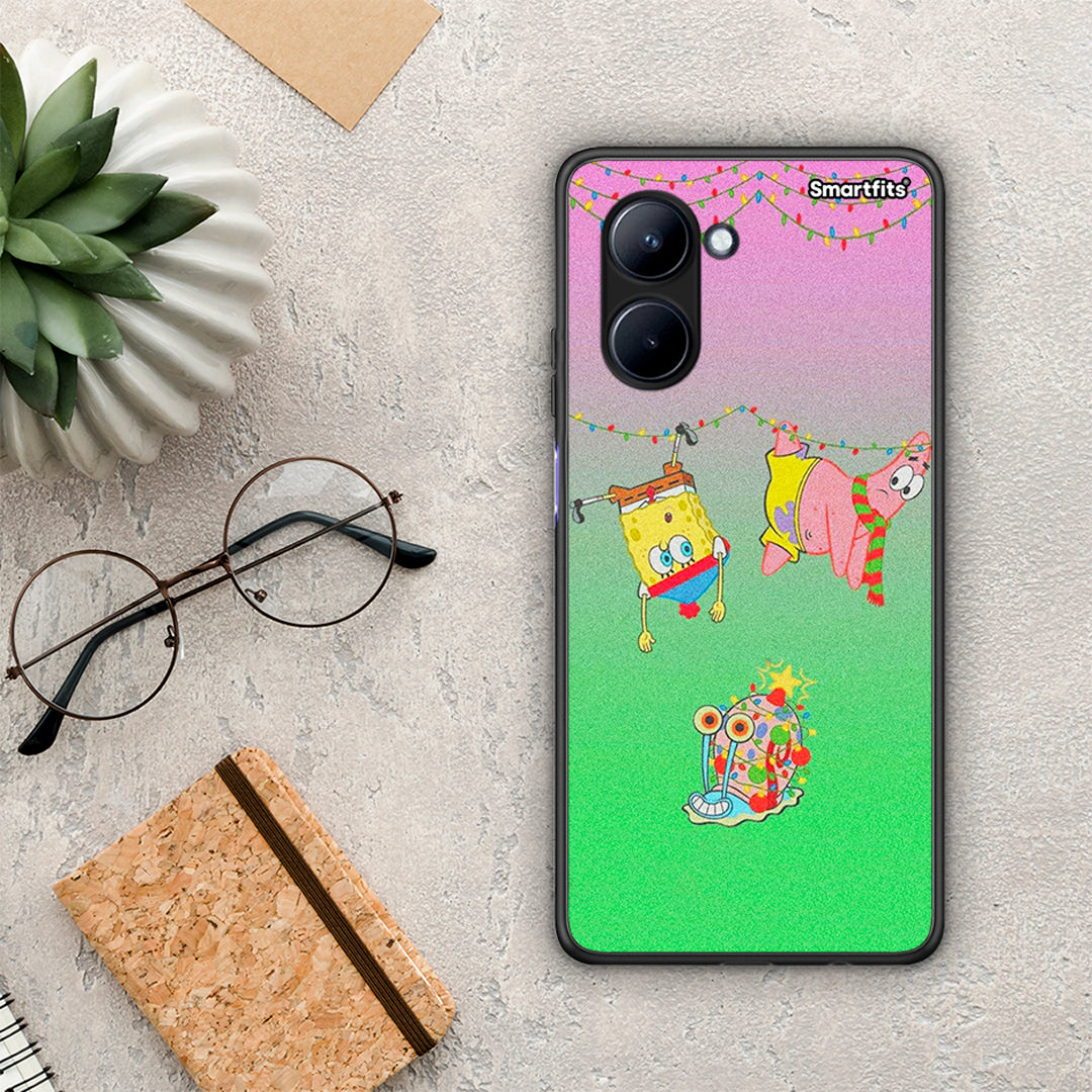 Θήκη Realme C33 Xmas Lights από τη Smartfits με σχέδιο στο πίσω μέρος και μαύρο περίβλημα | Realme C33 Xmas Lights Case with Colorful Back and Black Bezels