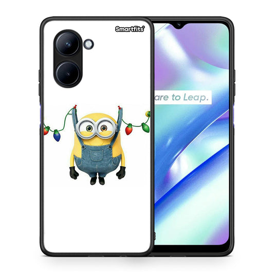Θήκη Realme C33 Xmas Minion Lights από τη Smartfits με σχέδιο στο πίσω μέρος και μαύρο περίβλημα | Realme C33 Xmas Minion Lights Case with Colorful Back and Black Bezels