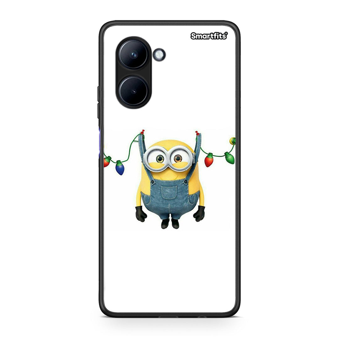 Θήκη Realme C33 Xmas Minion Lights από τη Smartfits με σχέδιο στο πίσω μέρος και μαύρο περίβλημα | Realme C33 Xmas Minion Lights Case with Colorful Back and Black Bezels