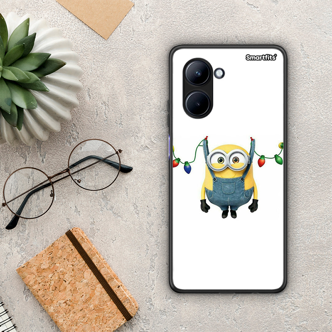 Θήκη Realme C33 Xmas Minion Lights από τη Smartfits με σχέδιο στο πίσω μέρος και μαύρο περίβλημα | Realme C33 Xmas Minion Lights Case with Colorful Back and Black Bezels