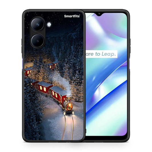 Θήκη Realme C33 Xmas Train από τη Smartfits με σχέδιο στο πίσω μέρος και μαύρο περίβλημα | Realme C33 Xmas Train Case with Colorful Back and Black Bezels