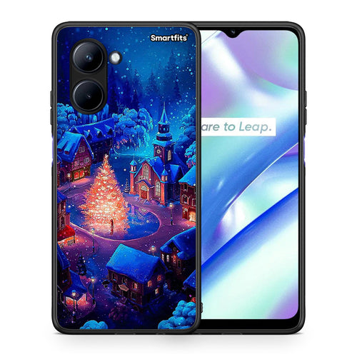 Θήκη Realme C33 Xmas Village από τη Smartfits με σχέδιο στο πίσω μέρος και μαύρο περίβλημα | Realme C33 Xmas Village Case with Colorful Back and Black Bezels