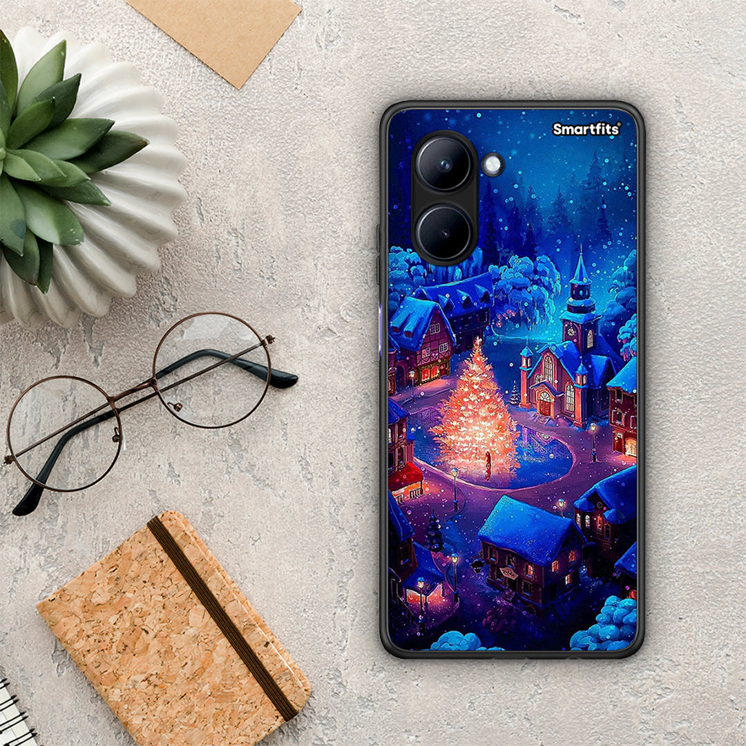 Θήκη Realme C33 Xmas Village από τη Smartfits με σχέδιο στο πίσω μέρος και μαύρο περίβλημα | Realme C33 Xmas Village Case with Colorful Back and Black Bezels