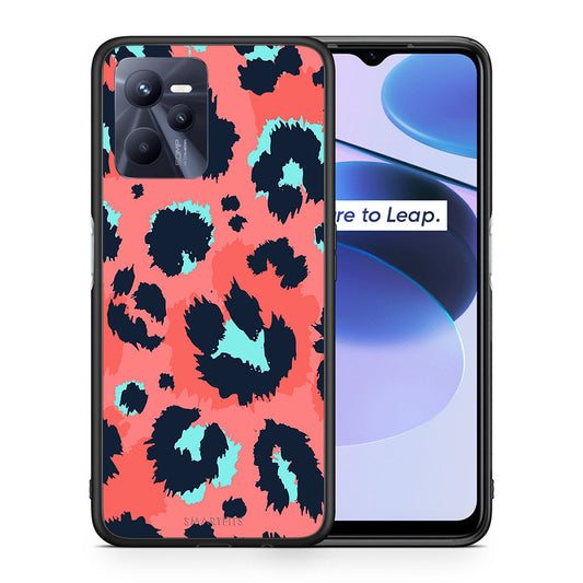 Θήκη Realme C35 Pink Leopard Animal από τη Smartfits με σχέδιο στο πίσω μέρος και μαύρο περίβλημα | Realme C35 Pink Leopard Animal case with colorful back and black bezels