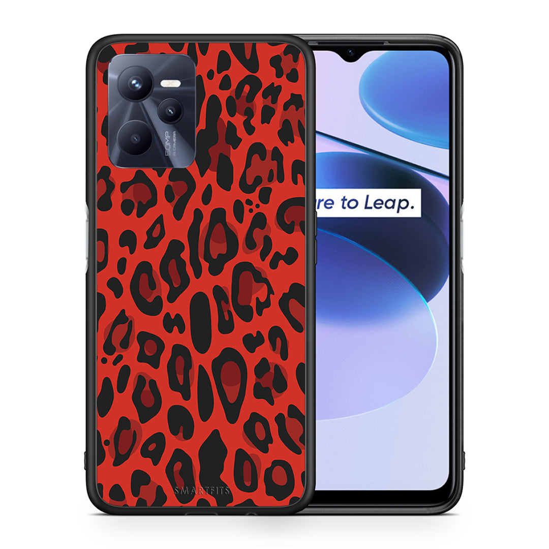 Θήκη Realme C35 Red Leopard Animal από τη Smartfits με σχέδιο στο πίσω μέρος και μαύρο περίβλημα | Realme C35 Red Leopard Animal case with colorful back and black bezels