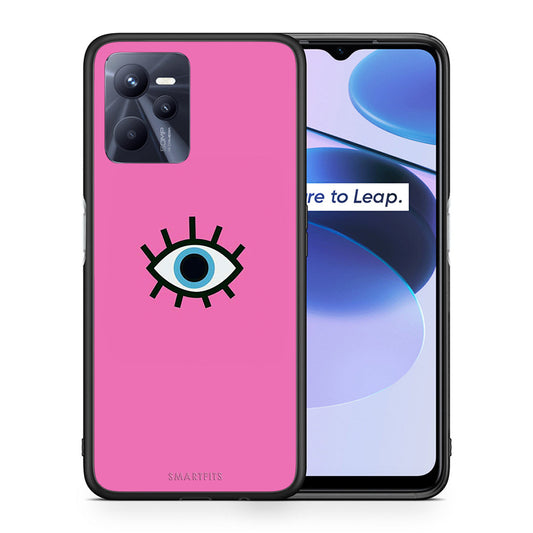 Θήκη Realme C35 Blue Eye Pink από τη Smartfits με σχέδιο στο πίσω μέρος και μαύρο περίβλημα | Realme C35 Blue Eye Pink case with colorful back and black bezels