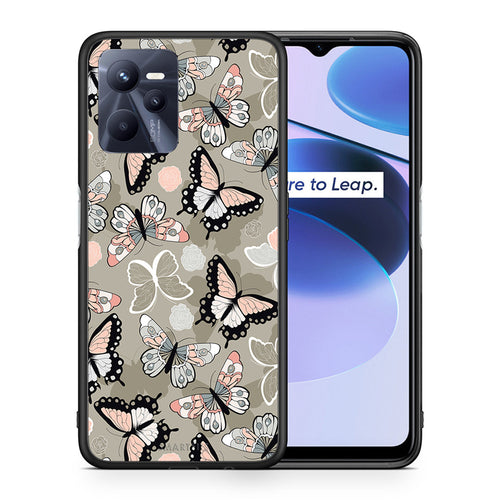 Θήκη Realme C35 Butterflies Boho από τη Smartfits με σχέδιο στο πίσω μέρος και μαύρο περίβλημα | Realme C35 Butterflies Boho case with colorful back and black bezels