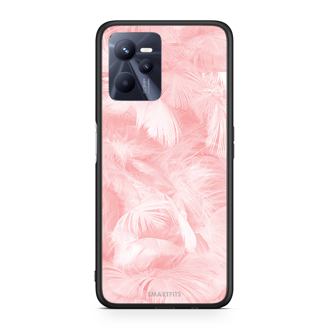 33 - Realme C35 Pink Feather Boho case, cover, bumper