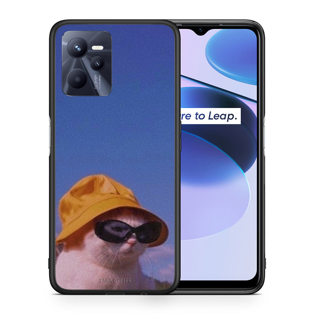 Θήκη Realme C35 Cat Diva από τη Smartfits με σχέδιο στο πίσω μέρος και μαύρο περίβλημα | Realme C35 Cat Diva case with colorful back and black bezels