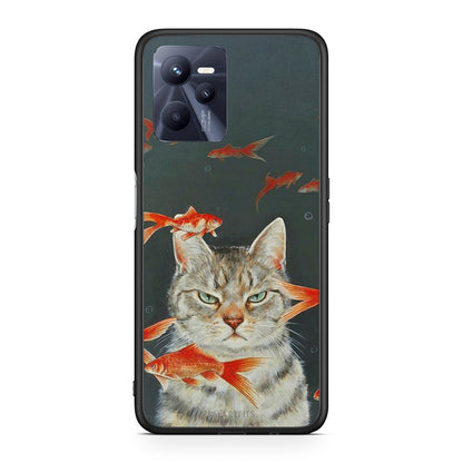 Realme C35 Cat Goldfish θήκη από τη Smartfits με σχέδιο στο πίσω μέρος και μαύρο περίβλημα | Smartphone case with colorful back and black bezels by Smartfits