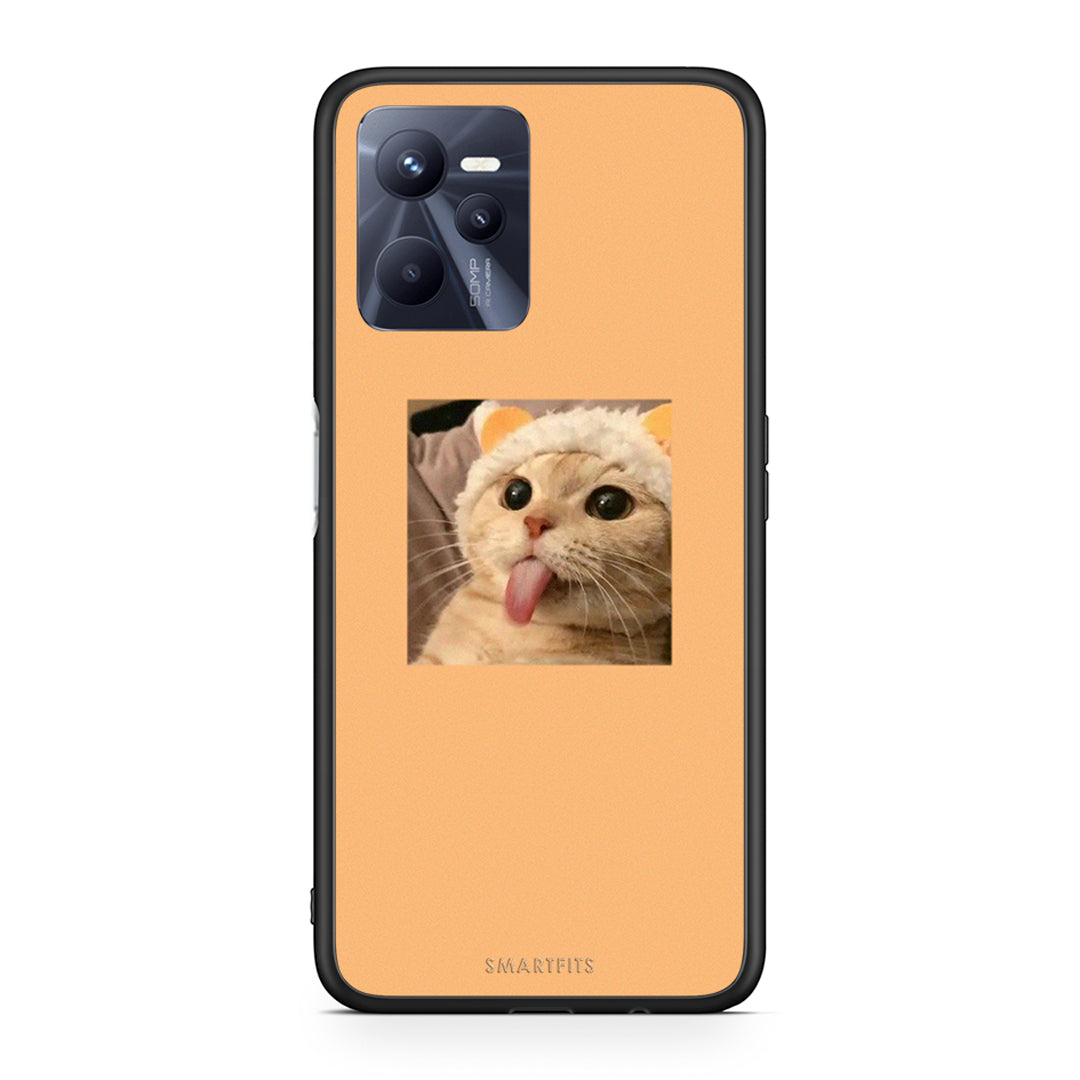 Realme C35 Cat Tongue θήκη από τη Smartfits με σχέδιο στο πίσω μέρος και μαύρο περίβλημα | Smartphone case with colorful back and black bezels by Smartfits