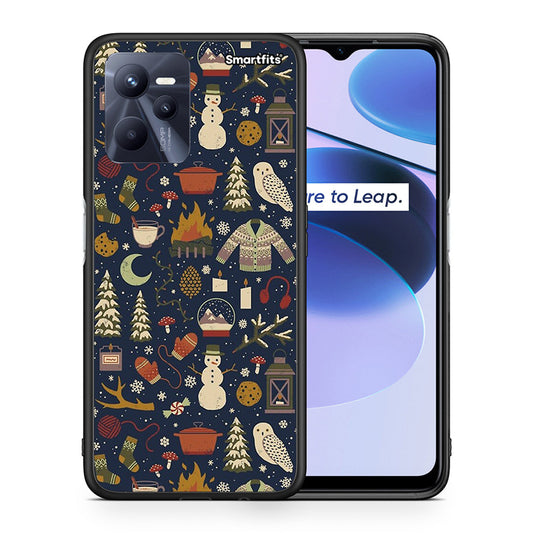 Θήκη Realme C35 Christmas Elements από τη Smartfits με σχέδιο στο πίσω μέρος και μαύρο περίβλημα | Realme C35 Christmas Elements case with colorful back and black bezels