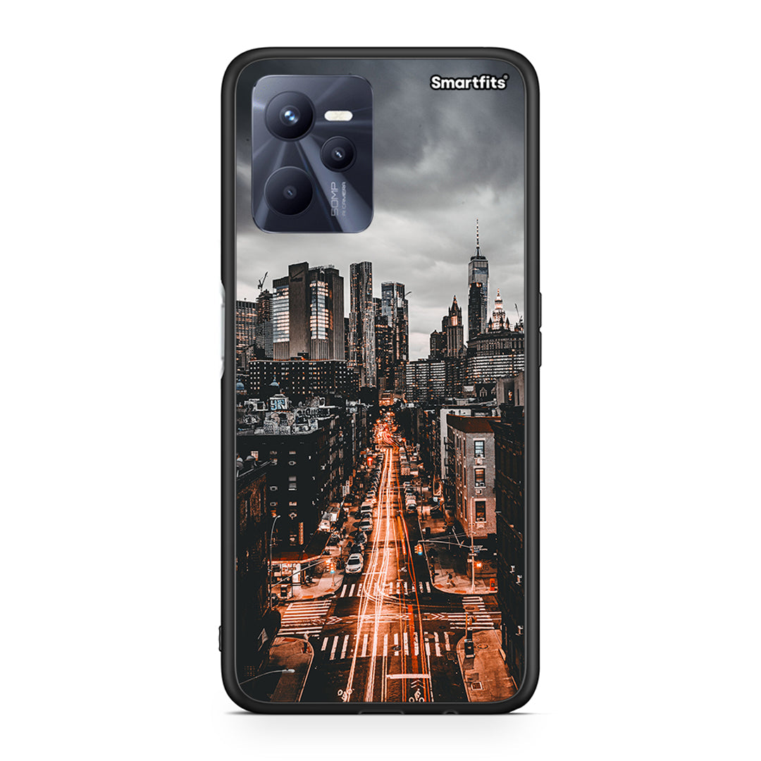 Realme C35 City Lights θήκη από τη Smartfits με σχέδιο στο πίσω μέρος και μαύρο περίβλημα | Smartphone case with colorful back and black bezels by Smartfits