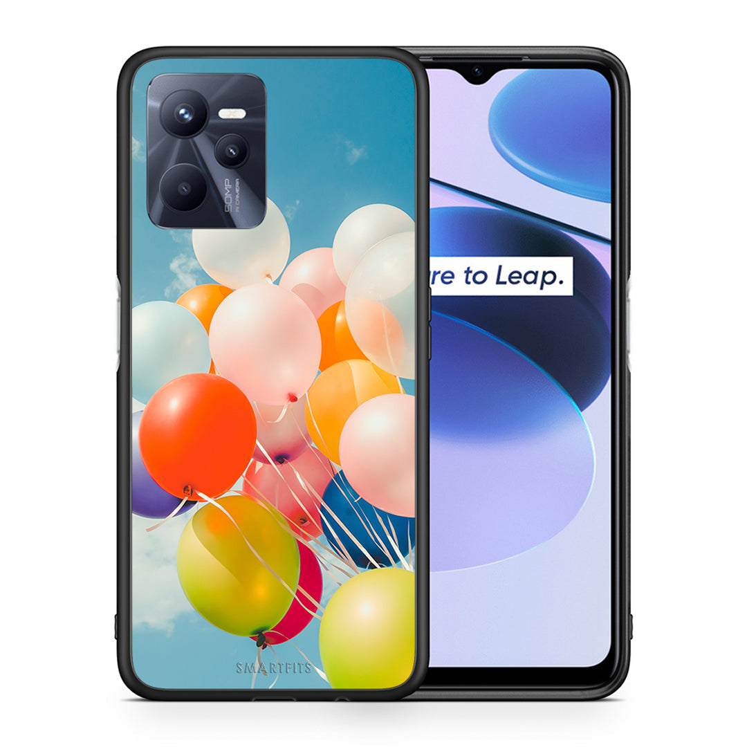 Θήκη Realme C35 Colorful Balloons από τη Smartfits με σχέδιο στο πίσω μέρος και μαύρο περίβλημα | Realme C35 Colorful Balloons case with colorful back and black bezels