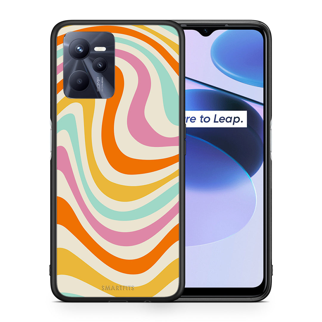 Θήκη Realme C35 Colourful Waves από τη Smartfits με σχέδιο στο πίσω μέρος και μαύρο περίβλημα | Realme C35 Colourful Waves case with colorful back and black bezels