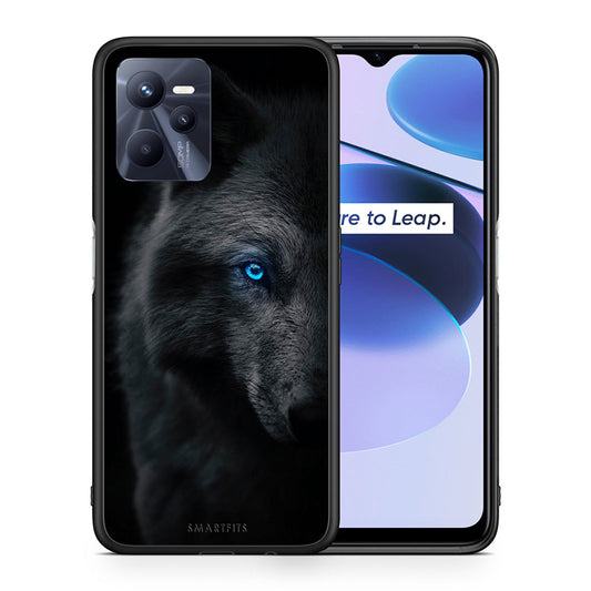 Θήκη Realme C35 Dark Wolf από τη Smartfits με σχέδιο στο πίσω μέρος και μαύρο περίβλημα | Realme C35 Dark Wolf case with colorful back and black bezels