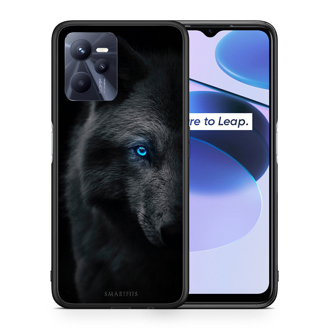 Θήκη Realme C35 Dark Wolf από τη Smartfits με σχέδιο στο πίσω μέρος και μαύρο περίβλημα | Realme C35 Dark Wolf case with colorful back and black bezels