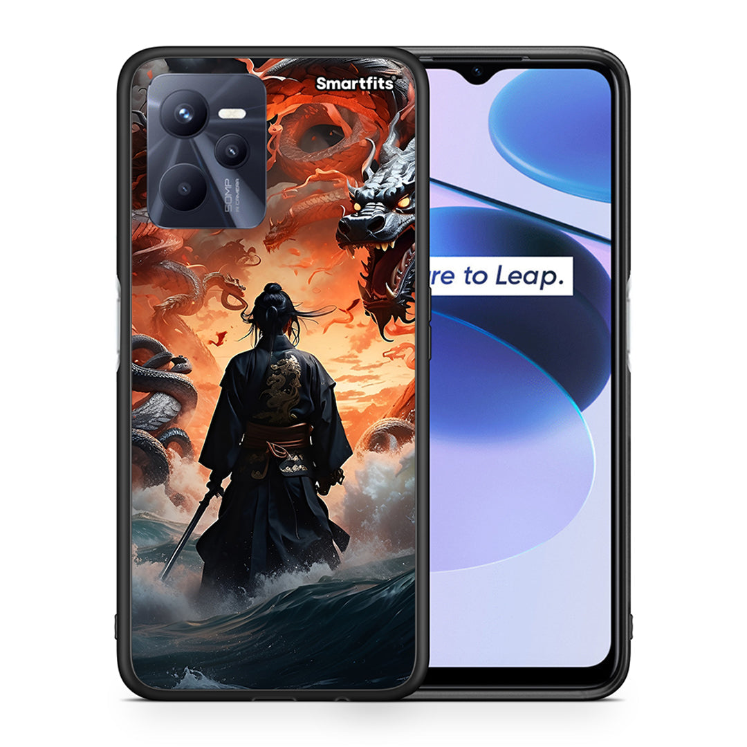 Θήκη Realme C35 Dragons Fight από τη Smartfits με σχέδιο στο πίσω μέρος και μαύρο περίβλημα | Realme C35 Dragons Fight case with colorful back and black bezels