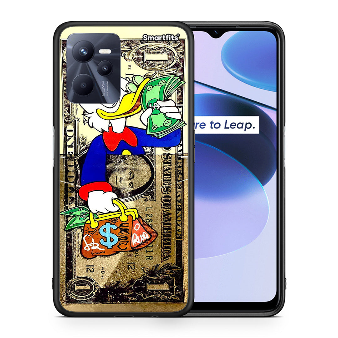 Θήκη Realme C35 Duck Money από τη Smartfits με σχέδιο στο πίσω μέρος και μαύρο περίβλημα | Realme C35 Duck Money case with colorful back and black bezels