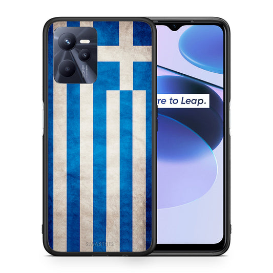 Θήκη Realme C35 Greek Flag από τη Smartfits με σχέδιο στο πίσω μέρος και μαύρο περίβλημα | Realme C35 Greek Flag case with colorful back and black bezels