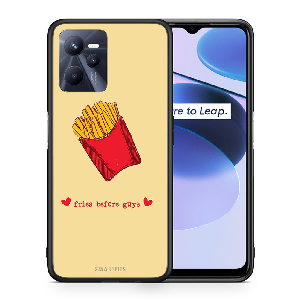Θήκη Αγίου Βαλεντίνου Realme C35 Fries Before Guys από τη Smartfits με σχέδιο στο πίσω μέρος και μαύρο περίβλημα | Realme C35 Fries Before Guys case with colorful back and black bezels
