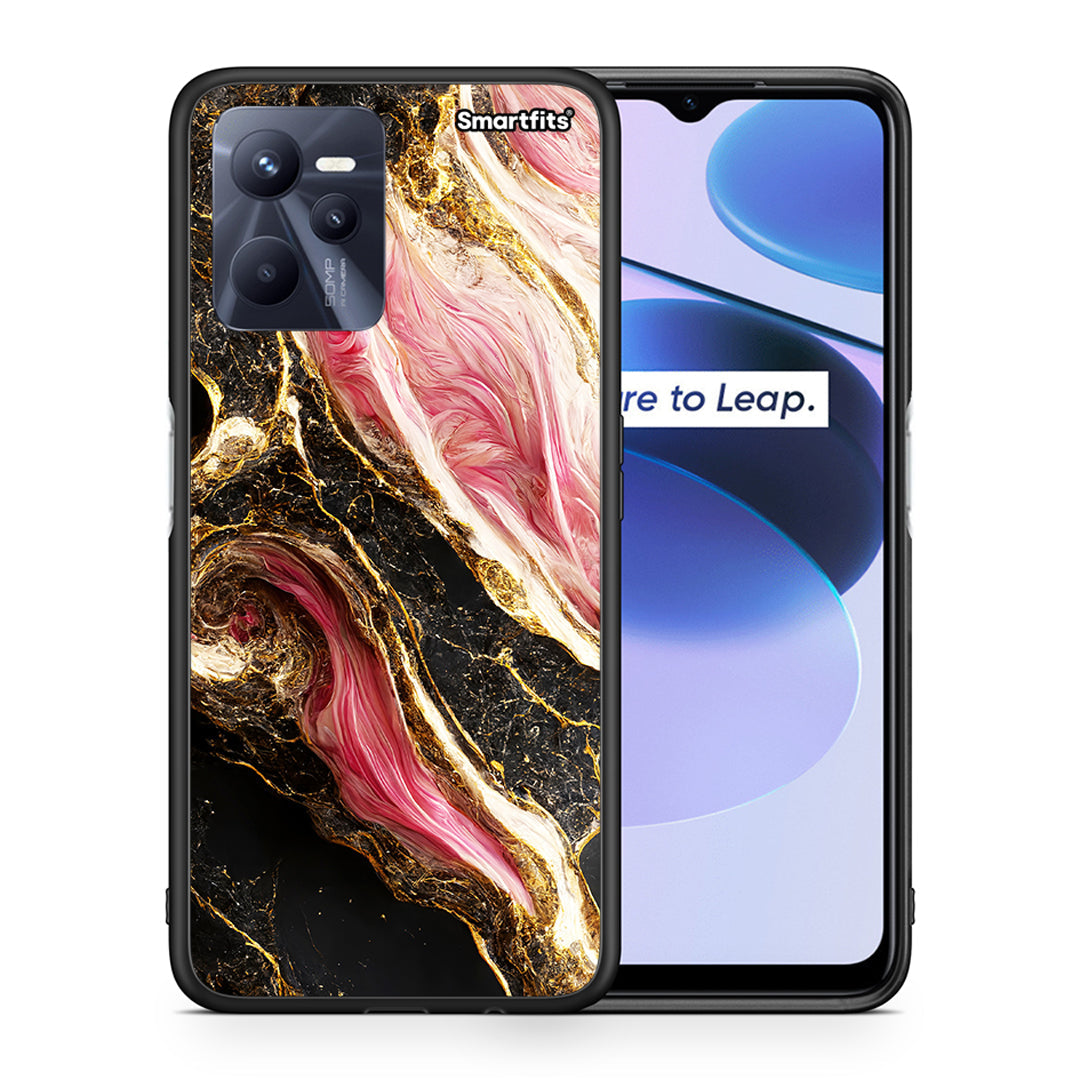 Θήκη Realme C35 Glamorous Pink Marble από τη Smartfits με σχέδιο στο πίσω μέρος και μαύρο περίβλημα | Realme C35 Glamorous Pink Marble case with colorful back and black bezels