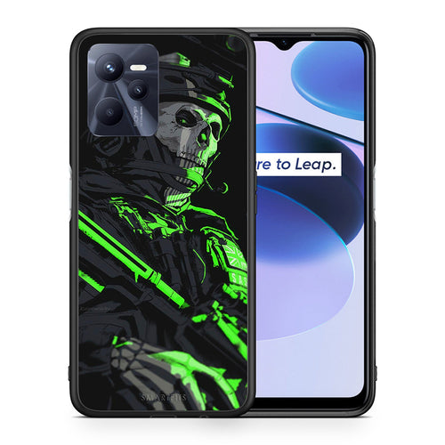 Θήκη Αγίου Βαλεντίνου Realme C35 Green Soldier από τη Smartfits με σχέδιο στο πίσω μέρος και μαύρο περίβλημα | Realme C35 Green Soldier case with colorful back and black bezels