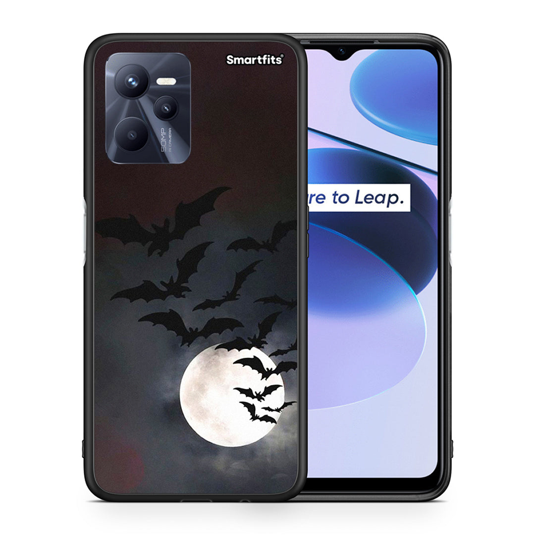 Θήκη Realme C35 Halloween Bat Night από τη Smartfits με σχέδιο στο πίσω μέρος και μαύρο περίβλημα | Realme C35 Halloween Bat Night case with colorful back and black bezels