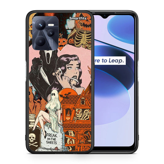 Θήκη Realme C35 Halloween Collage από τη Smartfits με σχέδιο στο πίσω μέρος και μαύρο περίβλημα | Realme C35 Halloween Collage case with colorful back and black bezels