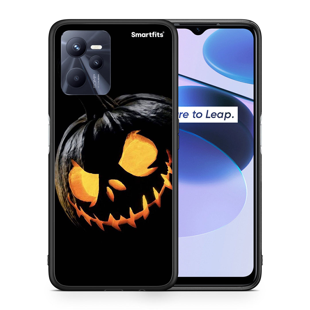 Θήκη Realme C35 Halloween Scary Pumpkin από τη Smartfits με σχέδιο στο πίσω μέρος και μαύρο περίβλημα | Realme C35 Halloween Scary Pumpkin case with colorful back and black bezels