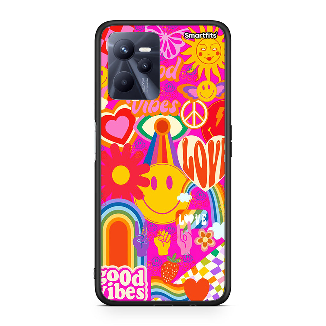 Realme C35 Hippie Love θήκη από τη Smartfits με σχέδιο στο πίσω μέρος και μαύρο περίβλημα | Smartphone case with colorful back and black bezels by Smartfits