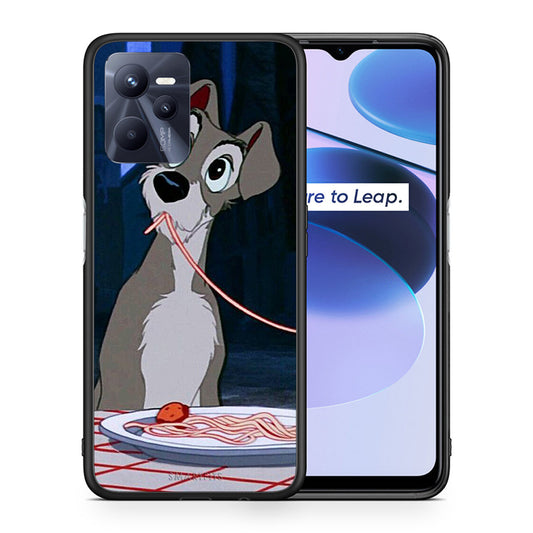 Θήκη Αγίου Βαλεντίνου Realme C35 Lady And Tramp 1 από τη Smartfits με σχέδιο στο πίσω μέρος και μαύρο περίβλημα | Realme C35 Lady And Tramp 1 case with colorful back and black bezels