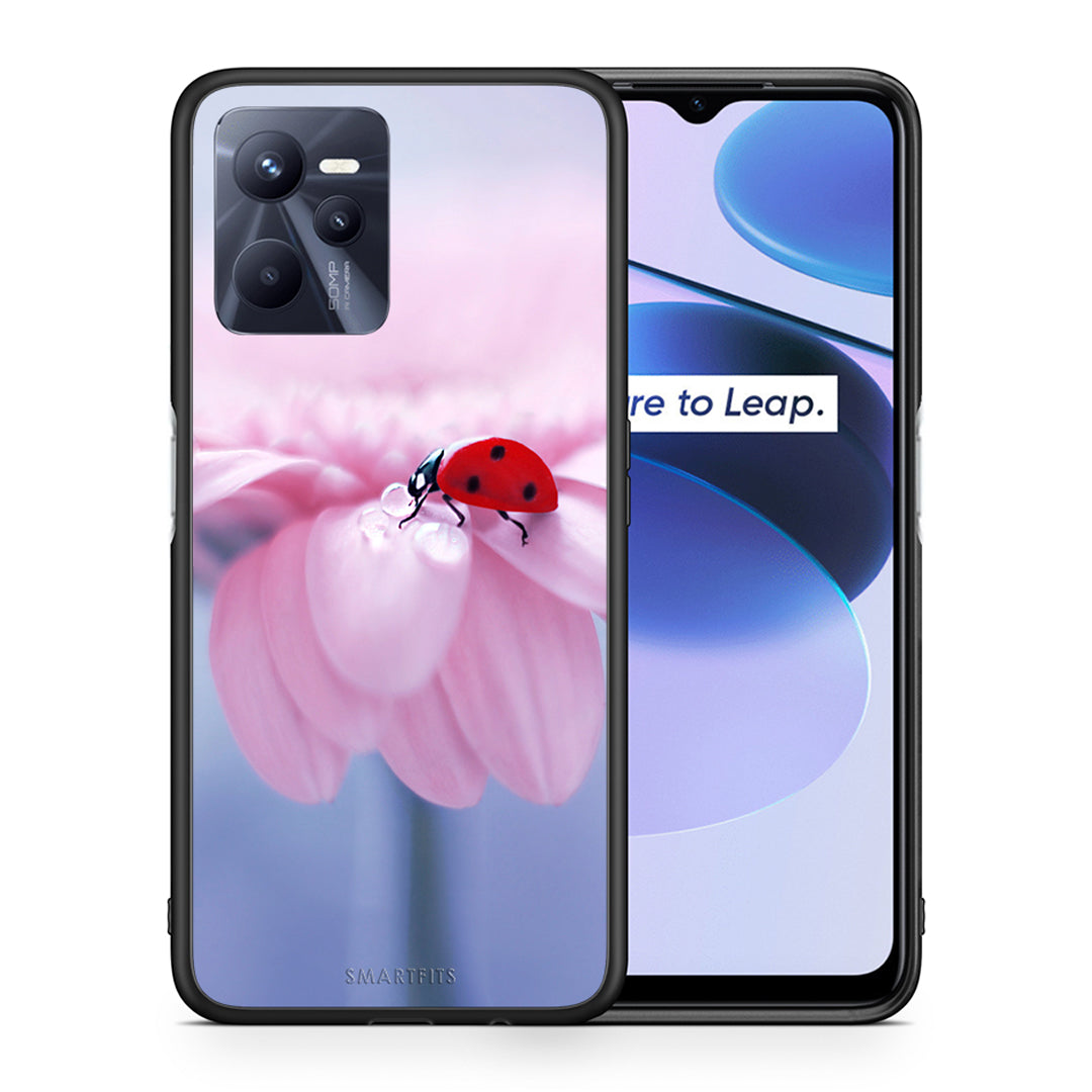 Θήκη Realme C35 Ladybug Flower από τη Smartfits με σχέδιο στο πίσω μέρος και μαύρο περίβλημα | Realme C35 Ladybug Flower case with colorful back and black bezels