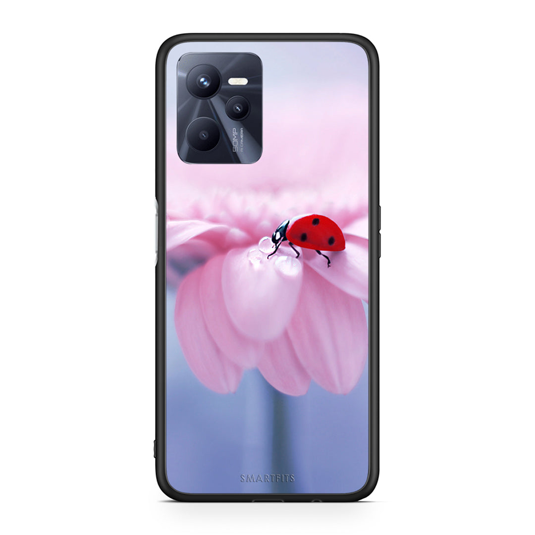 Realme C35 Ladybug Flower θήκη από τη Smartfits με σχέδιο στο πίσω μέρος και μαύρο περίβλημα | Smartphone case with colorful back and black bezels by Smartfits
