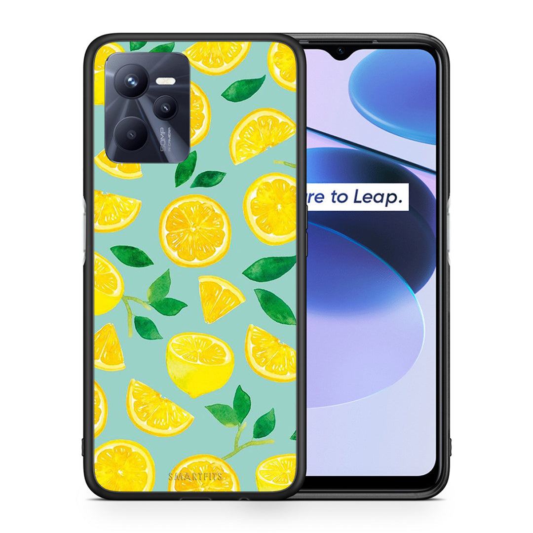Θήκη Realme C35 Lemons από τη Smartfits με σχέδιο στο πίσω μέρος και μαύρο περίβλημα | Realme C35 Lemons case with colorful back and black bezels