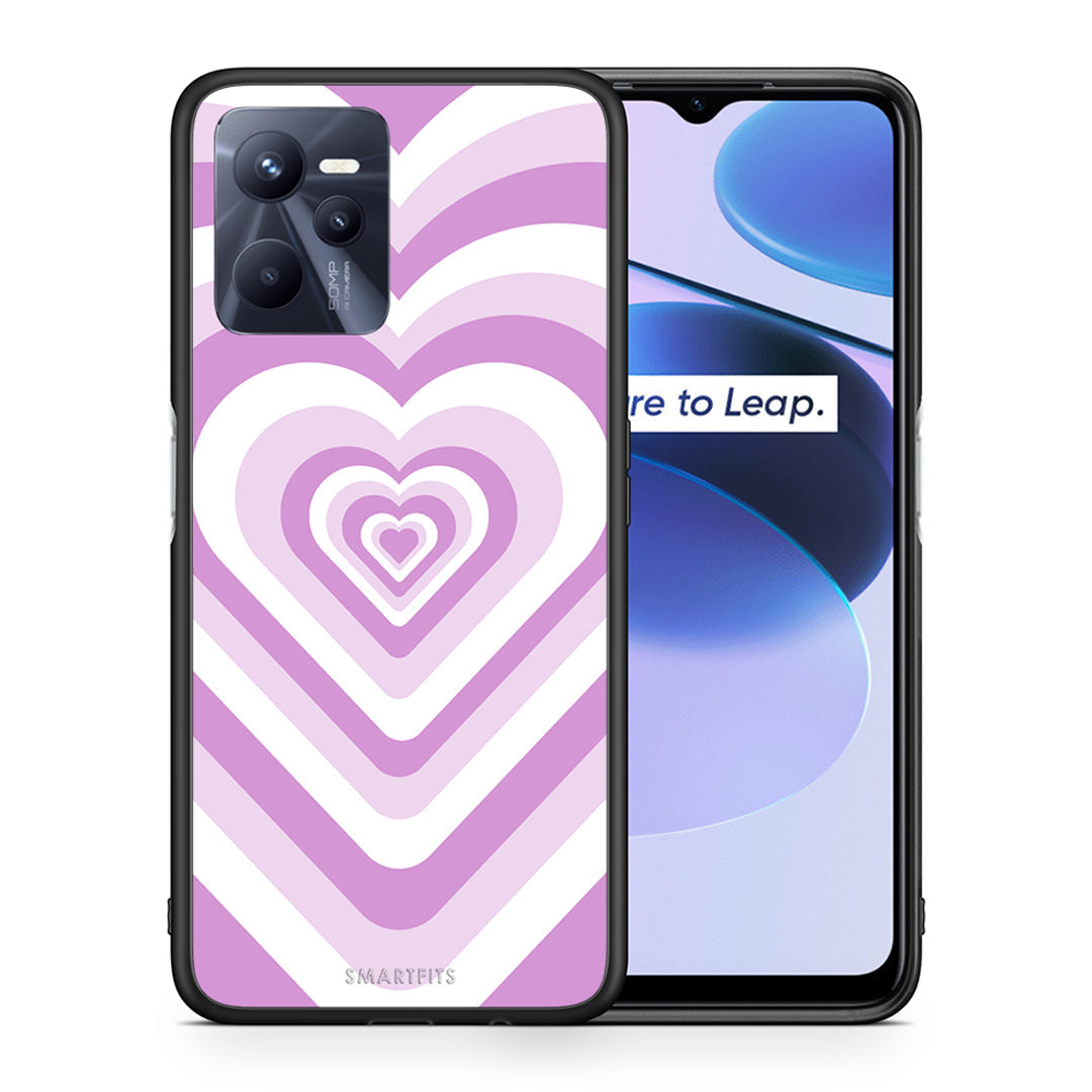 Θήκη Realme C35 Lilac Hearts από τη Smartfits με σχέδιο στο πίσω μέρος και μαύρο περίβλημα | Realme C35 Lilac Hearts case with colorful back and black bezels